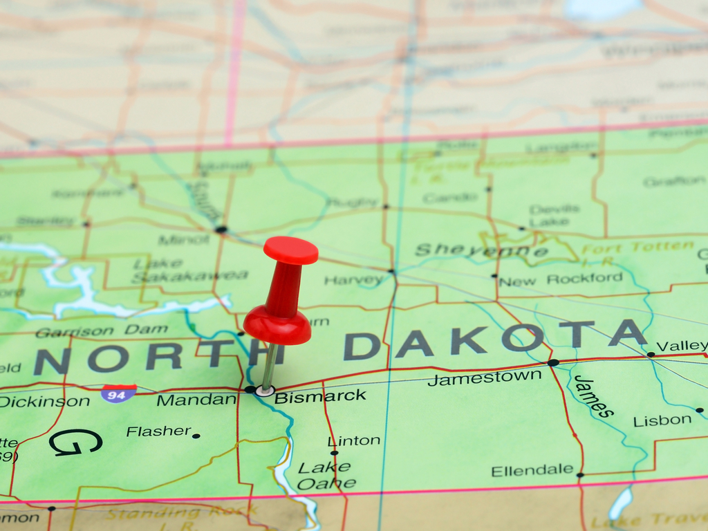 North Dakota on a map