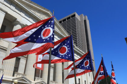 Ohio State flags in Columbus, Ohio