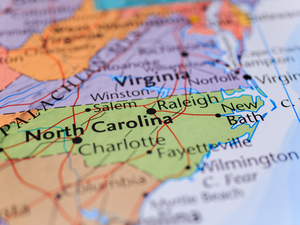 North Carolina on a map
