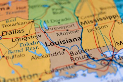 The state of Louisiana outlined on a map